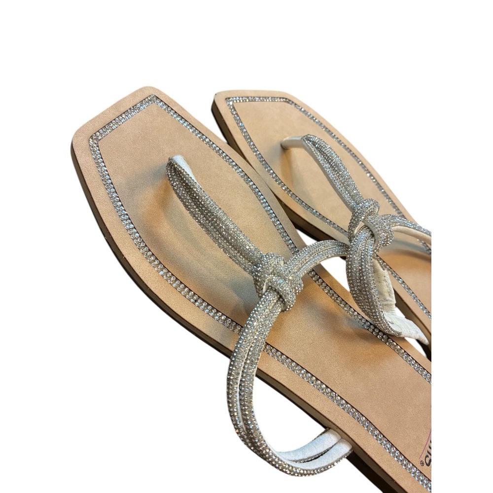 Palms Women Rhinestone Embellished Thong Sandals Square Toe Flat Slip On Shoe 10 - Picture 4 of 6
